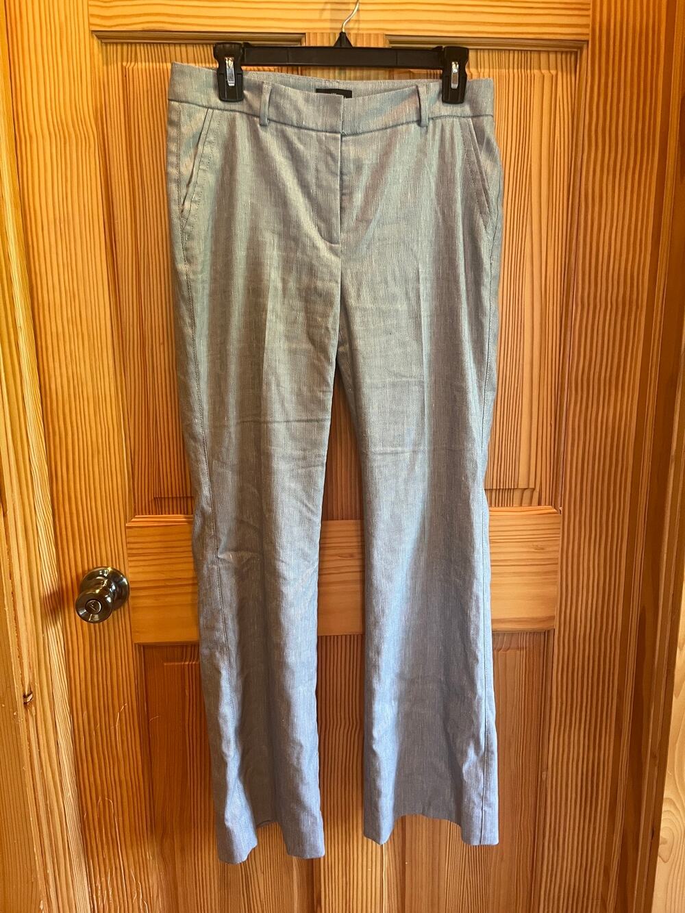 The Flare White House Black Market Gray Linen Blend Flare Pants Size 6P Petite
